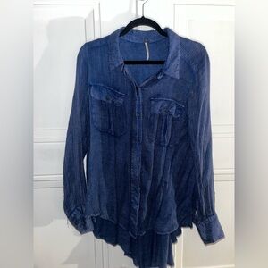Free people light weight waffle knit button down shirt
